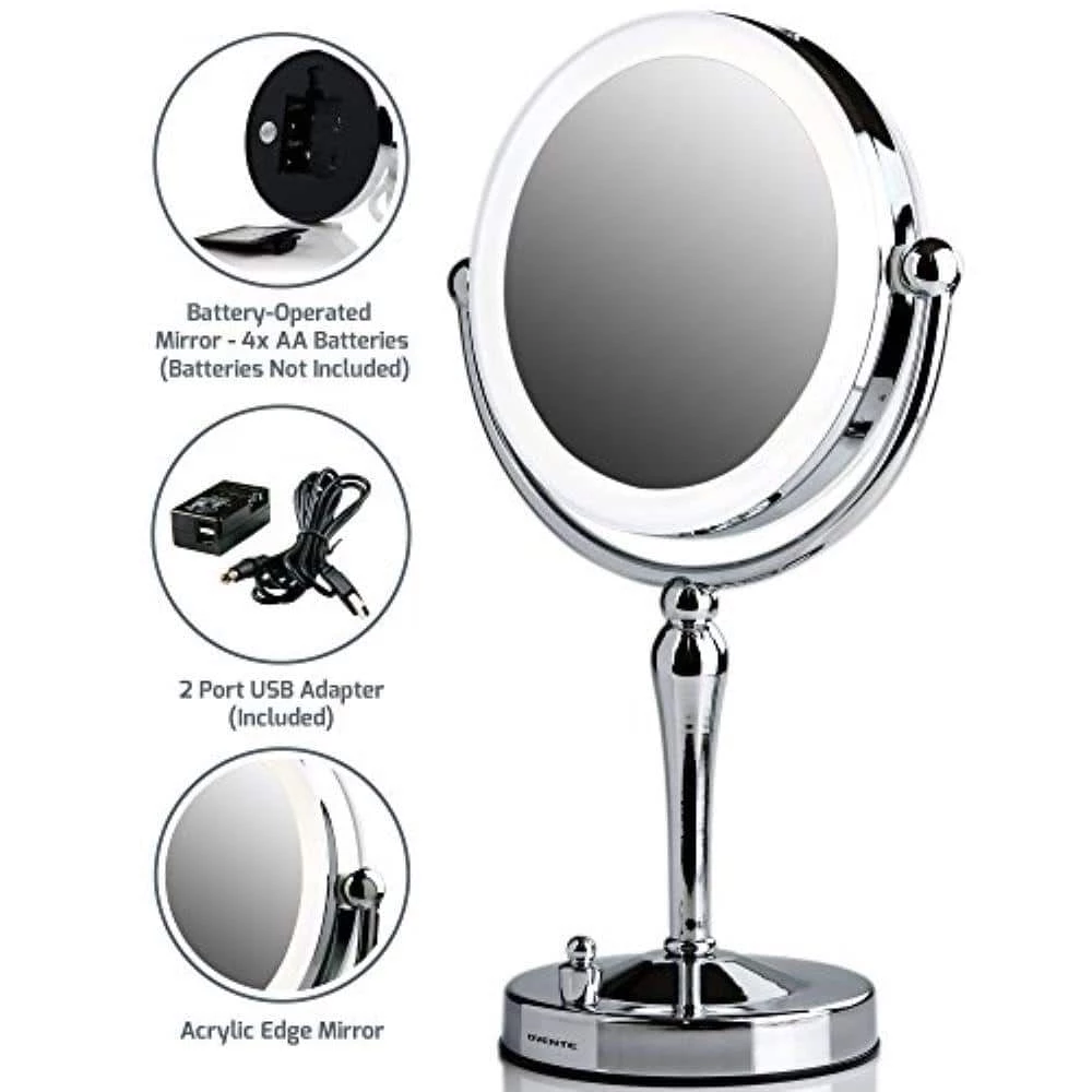 OVENTE Dual-Sided Magnifying LED Lighted Tabletop Makeup Mirror with Acrylic Edge, 1x or 5x Magnification 3 OVENTE Dual-Sided Magnifying LED Lighted Tabletop Makeup Mirror with Acrylic Edge, 1x or 5x Magnification