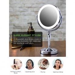 OVENTE Dual-Sided Magnifying LED Lighted Tabletop Makeup Mirror with Acrylic Edge, 1x or 5x Magnification 13 OVENTE Dual-Sided Magnifying LED Lighted Tabletop Makeup Mirror with Acrylic Edge, 1x or 5x Magnification -Makeup Mirrors Sales Store chrome ovente makeup mirrors mkt75ch1x5x e1 1000