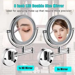Whatseaso 13.50 in. W x 8.00 in. H Small Round Magnifying Wall Mount Bathroom Makeup Mirror in Chrome -Makeup Mirrors Sales Store chrome whatseaso makeup mirrors lnn mr110502501 1f 1000