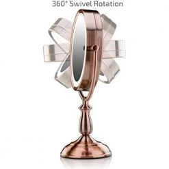 OVENTE 15.79 in. H X 5.51 in. W, Small Copper Lighted Tilting Makeup Mirror, 1x 5x Magnification -Makeup Mirrors Sales Store copper ovente makeup mirrors mpt85co1x5x 1f 1000