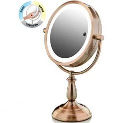 OVENTE 15.79 in. H X 5.51 in. W, Small Copper Lighted Tilting Makeup Mirror, 1x 5x Magnification -Makeup Mirrors Sales Store copper ovente makeup mirrors mpt85co1x5x c3 1000