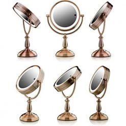 OVENTE 15.79 in. H X 5.51 in. W, Small Copper Lighted Tilting Makeup Mirror, 1x 5x Magnification -Makeup Mirrors Sales Store copper ovente makeup mirrors mpt85co1x5x fa 1000