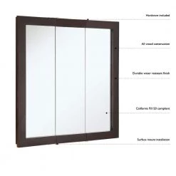Design House Ventura 36 in. W x 30 in. H x 6 in. D Framed Tri-View Surface-Mount Bathroom Medicine Cabinet in Espresso -Makeup Mirrors Sales Store espresso design house medicine cabinets with mirrors 541359 esp 40 1000