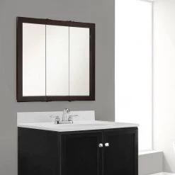 Design House Ventura 36 in. W x 30 in. H x 6 in. D Framed Tri-View Surface-Mount Bathroom Medicine Cabinet in Espresso -Makeup Mirrors Sales Store espresso design house medicine cabinets with mirrors 541359 esp a0 1000