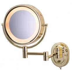 Jerdon 15 in. L x10 in. Lighted Wall Makeup Mirror in Bright Brass