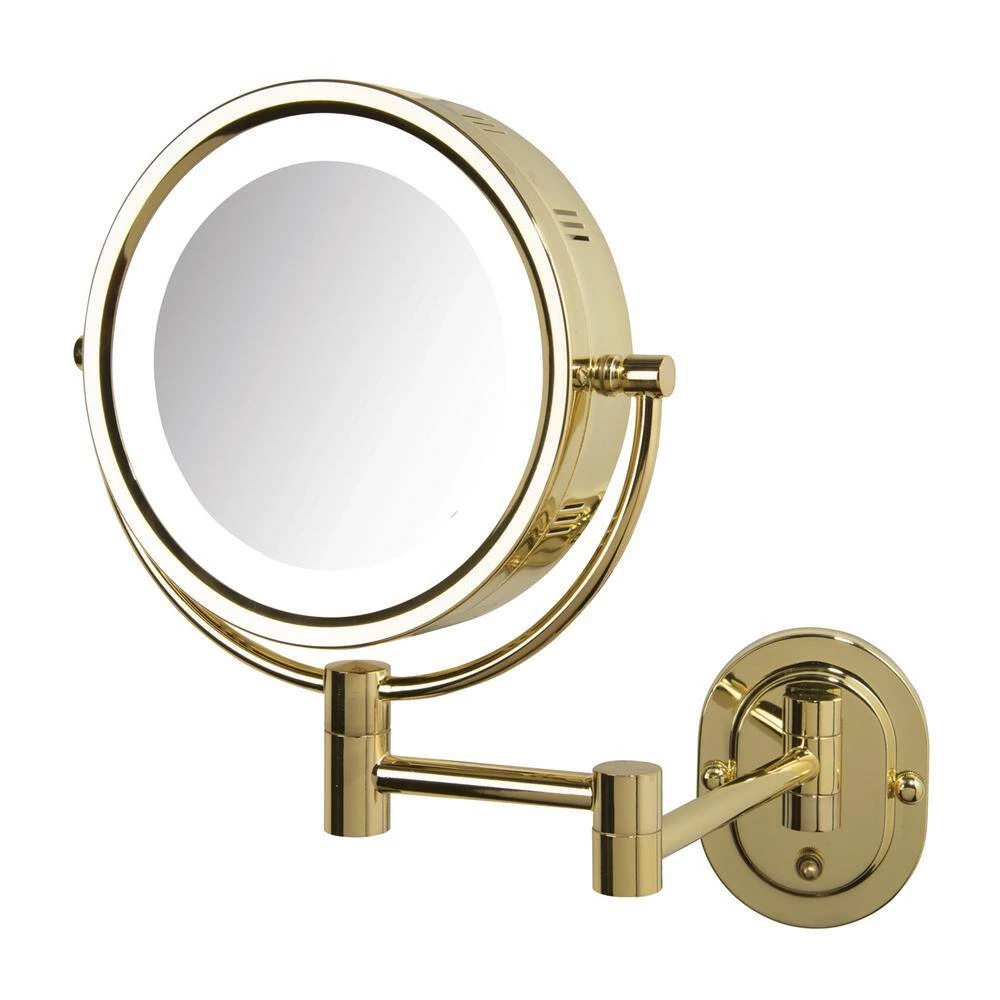 Jerdon 15 in. L x10 in. Lighted Wall Makeup Mirror in Bright Brass 8 Jerdon 15 in. L x10 in. Lighted Wall Makeup Mirror in Bright Brass - Image 6