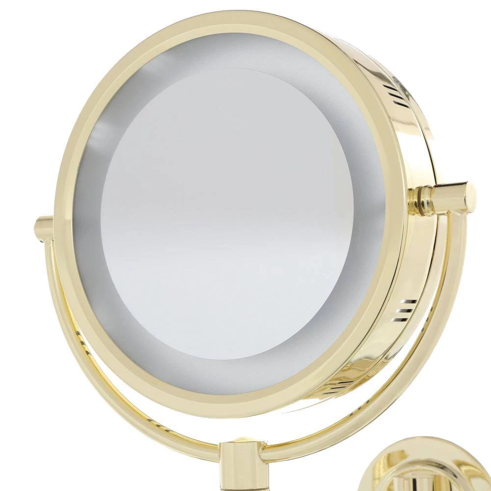 Jerdon 15 in. L x10 in. Lighted Wall Makeup Mirror in Bright Brass 4 Jerdon 15 in. L x10 in. Lighted Wall Makeup Mirror in Bright Brass - Image 2