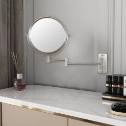 Unbranded 8 in. X 8 in. Small Round Magnifying Wall Mounted Bathroom Makeup Mirror in Adjustable 1x/10x Magnification -Makeup Mirrors Sales Store gold makeup mirrors chuchu xb481 1f 1000