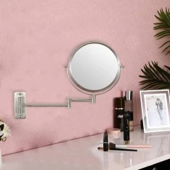 Unbranded 8 in. X 8 in. Small Round Magnifying Wall Mounted Bathroom Makeup Mirror in Adjustable 1x/10x Magnification -Makeup Mirrors Sales Store gold makeup mirrors chuchu xb481 44 1000