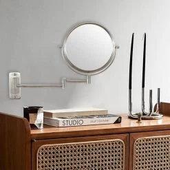 Unbranded 8 in. X 8 in. Small Round Magnifying Wall Mounted Bathroom Makeup Mirror in Adjustable 1x/10x Magnification -Makeup Mirrors Sales Store gold makeup mirrors chuchu xb481 fa 1000