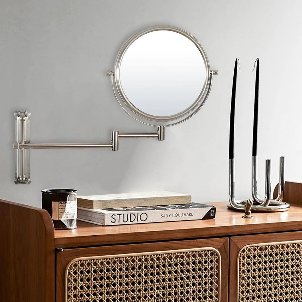 Unbranded 8 in. X 8 in. Small Round Magnifying Wall Mounted Bathroom Makeup Mirror in Adjustable 1x/10x Magnification 4 Unbranded 8 in. X 8 in. Small Round Magnifying Wall Mounted Bathroom Makeup Mirror in Adjustable 1x/10x Magnification - Image 2