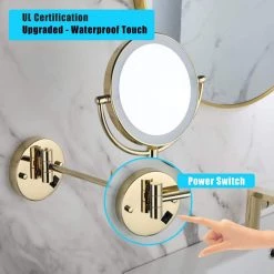 Unbranded 8 in. x 13.38 in. LED 3x Round 2-Sided 360-Degree Rotation Wall Mount Bathroom Makeup Mirror in Gold -Makeup Mirrors Sales Store gold makeup mirrors dt cy93 01gd 1f 1000