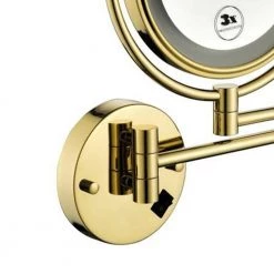 Unbranded 8 in. x 13.38 in. LED 3x Round 2-Sided 360-Degree Rotation Wall Mount Bathroom Makeup Mirror in Gold -Makeup Mirrors Sales Store gold makeup mirrors dt cy93 01gd 44 1000