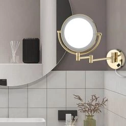 Interbath 8 in Small Round Magnifying Freestanding Bathroom Makeup Mirror in Gold -Makeup Mirrors Sales Store gold makeup mirrors itbmm1820bg 31 1000