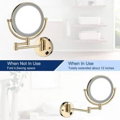 Interbath 8 in Small Round Magnifying Freestanding Bathroom Makeup Mirror in Gold -Makeup Mirrors Sales Store gold makeup mirrors itbmm1820bg 4f 1000