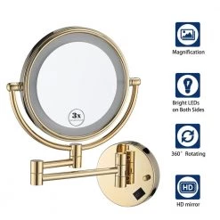 Interbath 8 in Small Round Magnifying Freestanding Bathroom Makeup Mirror in Gold -Makeup Mirrors Sales Store gold makeup mirrors itbmm1820bg c3 1000