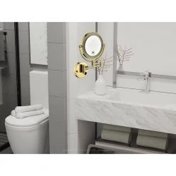 Unbranded 8 in. W x 8 in. H Small Round Magnifying 360-Degree Wall Mount Bathroom Makeup Mirror in Gold -Makeup Mirrors Sales Store gold makeup mirrors s9301gd 44 1000