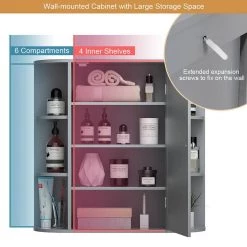 Costway 6.5 in. x 25 in. x 26 in. Gray Multipurpose Wall Surface Mount Bathroom Storage Medicine Cabinet with Mirror -Makeup Mirrors Sales Store gray costway medicine cabinets with mirrors hw56729gr 4f 1000