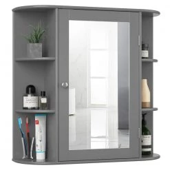 Costway 6.5 in. x 25 in. x 26 in. Gray Multipurpose Wall Surface Mount Bathroom Storage Medicine Cabinet with Mirror