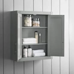 CROSLEY FURNITURE Savannah 22 in. x 26 in. x 8 in. Surface-Mount Medicine Cabinet in Gray -Makeup Mirrors Sales Store gray crosley furniture medicine cabinets without mirrors cf7027 gy 76 1000