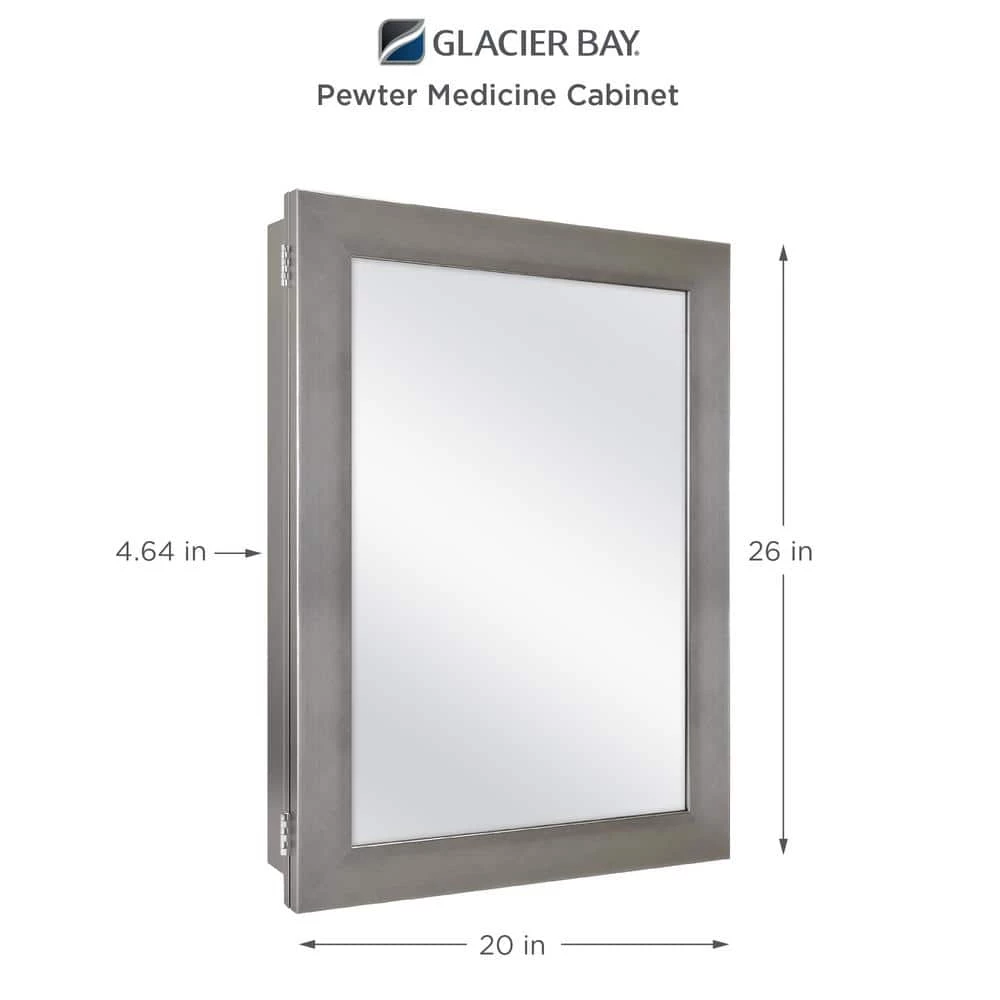 Glacier Bay 20 in. x 26 in. Recessed or Surface Mount Framed Medicine Cabinet in Pewter with Mirror 6 Glacier Bay 20 in. x 26 in. Recessed or Surface Mount Framed Medicine Cabinet in Pewter with Mirror - Image 4