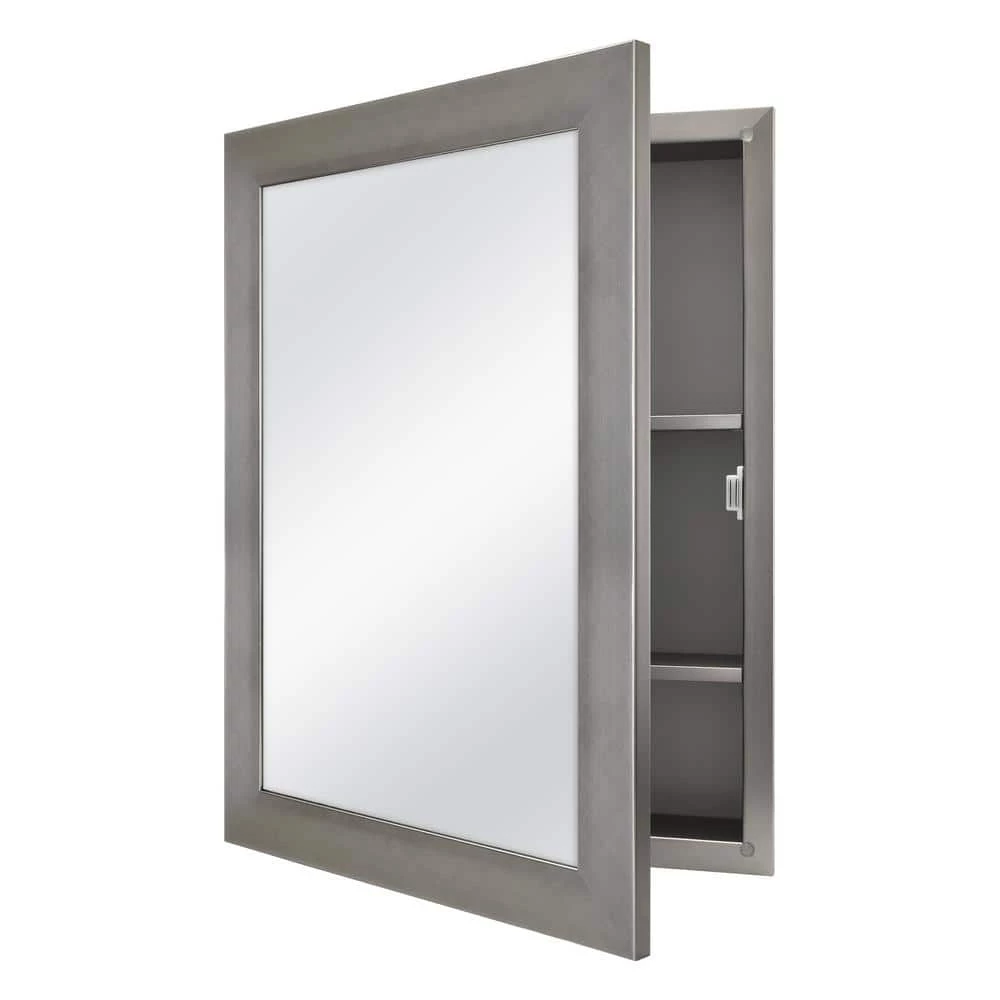 Glacier Bay 20 in. x 26 in. Recessed or Surface Mount Framed Medicine Cabinet in Pewter with Mirror 4 Glacier Bay 20 in. x 26 in. Recessed or Surface Mount Framed Medicine Cabinet in Pewter with Mirror - Image 2