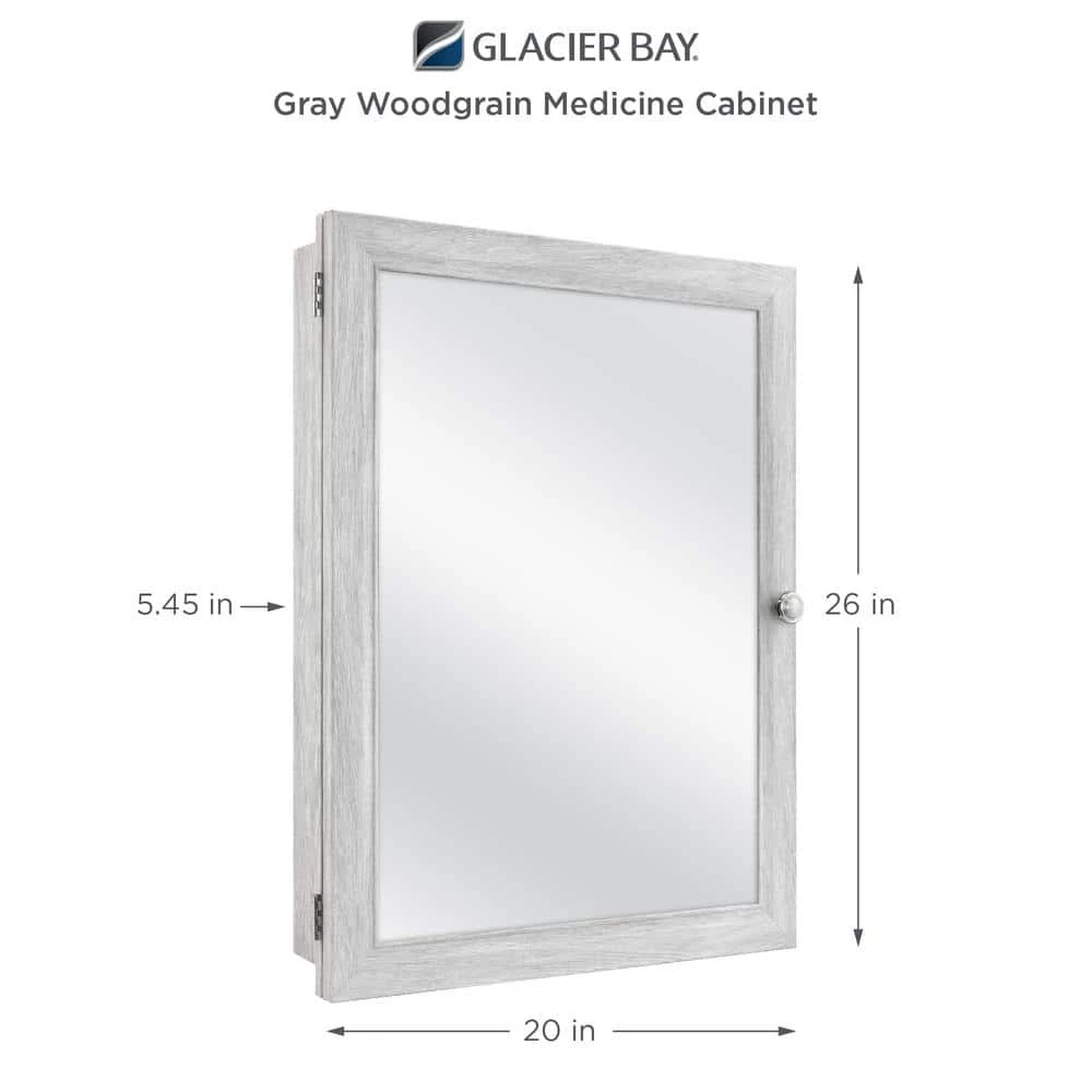 Glacier Bay 20 in. x 26 in. Recessed or Surface Mount Framed Medicine Cabinet in Gray with Mirror 6 Glacier Bay 20 in. x 26 in. Recessed or Surface Mount Framed Medicine Cabinet in Gray with Mirror - Image 4