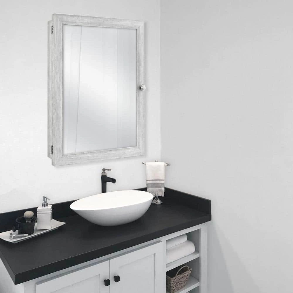 Glacier Bay 20 in. x 26 in. Recessed or Surface Mount Framed Medicine Cabinet in Gray with Mirror 10 Glacier Bay 20 in. x 26 in. Recessed or Surface Mount Framed Medicine Cabinet in Gray with Mirror - Image 8