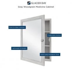 Glacier Bay 20 in. x 26 in. Recessed or Surface Mount Framed Medicine Cabinet in Gray with Mirror 14 Glacier Bay 20 in. x 26 in. Recessed or Surface Mount Framed Medicine Cabinet in Gray with Mirror -Makeup Mirrors Sales Store gray glacier bay medicine cabinets with mirrors 83014 44 1000
