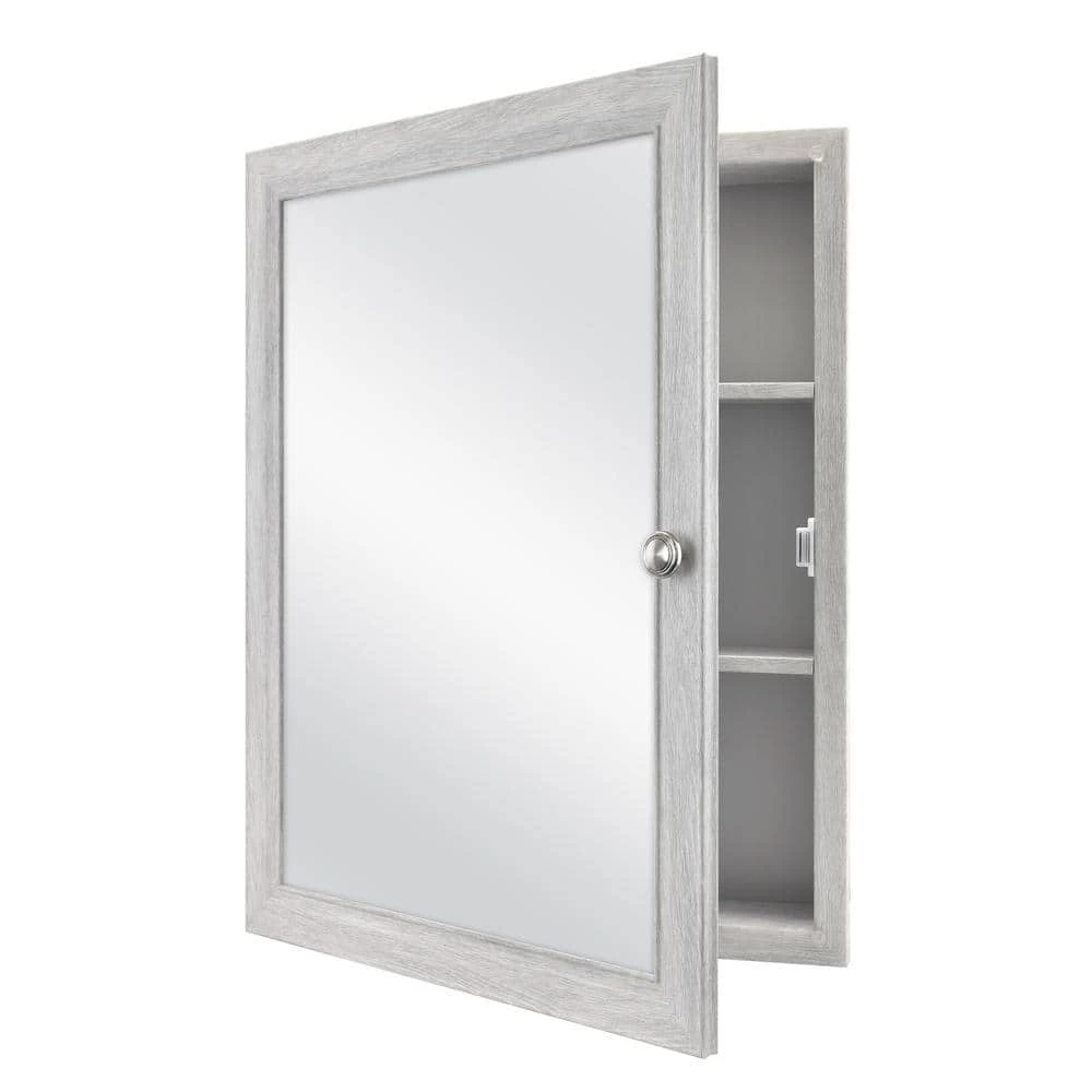 Glacier Bay 20 in. x 26 in. Recessed or Surface Mount Framed Medicine Cabinet in Gray with Mirror 4 Glacier Bay 20 in. x 26 in. Recessed or Surface Mount Framed Medicine Cabinet in Gray with Mirror - Image 2