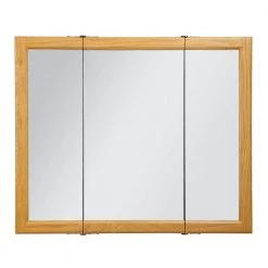 Design House Claremont 36 in. x 30 in. x 4-3/4 in. Surface-Mount Tri-View Bathroom Medicine Cabinet in Honey Oak -Makeup Mirrors Sales Store honey oak design house medicine cabinets with mirrors 545285 hok a0 1000