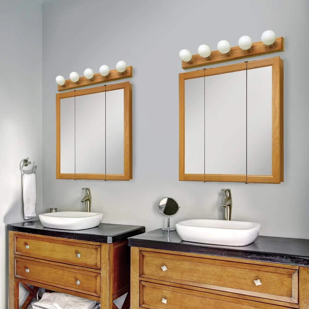Design House Claremont 30 in. x 30 in. x 4-3/4 in. Tri-View Bathroom Surface-Mount Medicine Cabinet in Honey Oak 5 Design House Claremont 30 in. x 30 in. x 4-3/4 in. Tri-View Bathroom Surface-Mount Medicine Cabinet in Honey Oak - Image 3