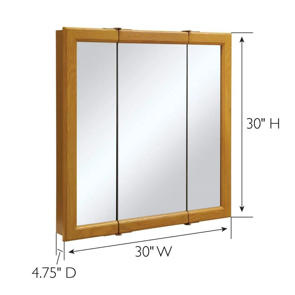 Design House Claremont 30 in. x 30 in. x 4-3/4 in. Tri-View Bathroom Surface-Mount Medicine Cabinet in Honey Oak 4 Design House Claremont 30 in. x 30 in. x 4-3/4 in. Tri-View Bathroom Surface-Mount Medicine Cabinet in Honey Oak - Image 2