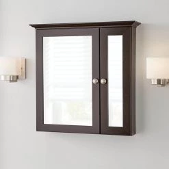 Home Decorators Collection 24-3/4 in. W x 24-5/8 in. H Fog Free Framed Surface-Mount Bi-View Bathroom Medicine Cabinet in Java with Mirror -Makeup Mirrors Sales Store java home decorators collection medicine cabinets with mirrors 45410 31 1000