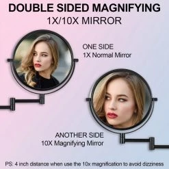 EAKYHOM 8 in. W x 8 in. H Small Round Magnifying Freestanding Bathroom Makeup Mirror in Matte Black -Makeup Mirrors Sales Store matte black eakyhom makeup mirrors els8d wb 4f 1000