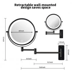 EAKYHOM 8 in. x 8 in. Lighted Magnifying bathroom Wall mount Makeup Mirror in Matte Black -Makeup Mirrors Sales Store matte black eakyhom makeup mirrors els8k wbl 44 1000