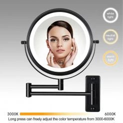 EAKYHOM 8 in. x 8 in. Lighted Magnifying bathroom Wall mount Makeup Mirror in Matte Black