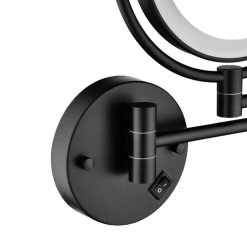 Unbranded 8 in. x 13.38 in. Round LED 3x 360-Degree Rotation 2-Sided Wall Mount Bathroom Makeup Mirror in Matte Black -Makeup Mirrors Sales Store matte black makeup mirrors dt cy93 01bk 44 1000