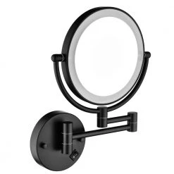 Unbranded 8 in. x 13.38 in. Round LED 3x 360-Degree Rotation 2-Sided Wall Mount Bathroom Makeup Mirror in Matte Black