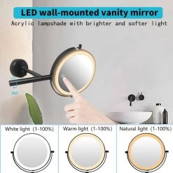 Unbranded 8 in. x 8 in. Bathroom magnifying Wall Mounted LED 10x Round Makeup Mirror in Mate Black -Makeup Mirrors Sales Store matte black makeup mirrors ecls8f wb10l c3 1000