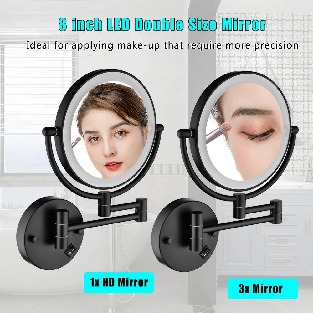 Unbranded 8 in. W x 8 in. H Round Magnifying 360-Degree Rotation Wall Mount Bathroom Makeup Mirror in Matte Black 6 Unbranded 8 in. W x 8 in. H Round Magnifying 360-Degree Rotation Wall Mount Bathroom Makeup Mirror in Matte Black - Image 4