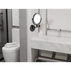 Unbranded 8 in. W x 8 in. H Small Round Magnifying 360-Degree Wall Mount Bathroom Makeup Mirror in Matte Black -Makeup Mirrors Sales Store matte black makeup mirrors s9301bk 44 1000