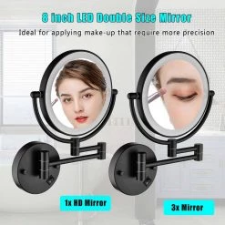 Whatseaso 13.50 in. W x 8.00 in. H Small Round Magnifying Wall Mount Bathroom Makeup Mirror in Matte Black -Makeup Mirrors Sales Store matte black whatseaso makeup mirrors lnn mr110502518 44 1000