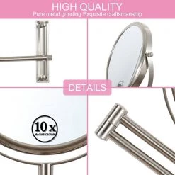 EAKYHOM 8 in. W x 8 in. H Small Round Magnifying Wall Mount Bathroom Makeup Mirror in Nickel -Makeup Mirrors Sales Store nichel eakyhom makeup mirrors els8d wn 1f 1000