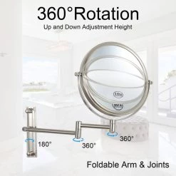 EAKYHOM 8 in. W x 8 in. H Small Round Magnifying Wall Mount Bathroom Makeup Mirror in Nickel -Makeup Mirrors Sales Store nichel eakyhom makeup mirrors els8d wn 4f 1000