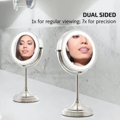 OVENTE 5.3 in. x 12.8 in. Tabletop Makeup Mirror in Nickel Brushed -Makeup Mirrors Sales Store nickel brushed ovente makeup mirrors mct70br1x7x c3 1000