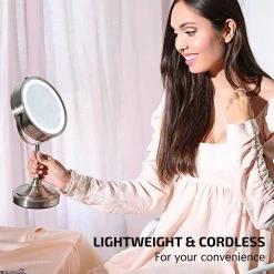 OVENTE 5.3 in. x 12.8 in. Tabletop Makeup Mirror in Nickel Brushed -Makeup Mirrors Sales Store nickel brushed ovente makeup mirrors mct70br1x7x fa 1000