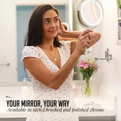 OVENTE 3.2 in. x 12 in. Lighted Magnifying Tabletop Makeup Mirror in Nickel Brushed -Makeup Mirrors Sales Store nickel brushed ovente makeup mirrors mfm70br 44 1000