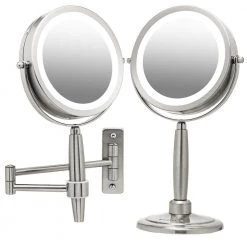 OVENTE 3.2 in. x 12 in. Lighted Magnifying Tabletop Makeup Mirror in Nickel Brushed