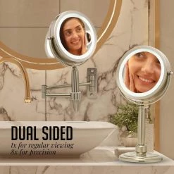 OVENTE 3.2 in. x 12 in. Lighted Magnifying Tabletop Makeup Mirror in Nickel Brushed -Makeup Mirrors Sales Store nickel brushed ovente makeup mirrors mfm70br c3 1000